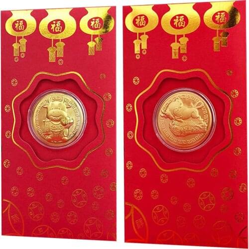 2021 New Year Gold Coin Ox Commemorative Coins Christmas Gold Foil Red Envelopes For Collection Gift For 2021 New Year