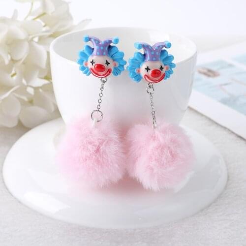 1Pair Stud Earring Multicolours Resin Clown With Pompoms Ball Dangle Jewelry For Children And Woman Birthday Gift