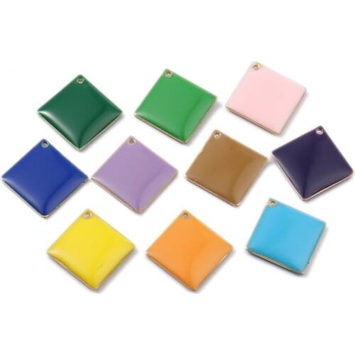 10 PCs Quadrilateral Copper Enamelled Sequins Charms Geometry Enamel Pendants Brass Color For DIY Jewelry Making 21mm X 21mm
