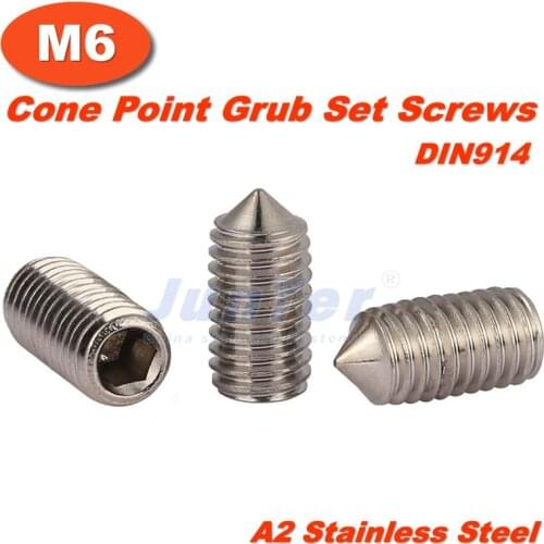100pcs/lot M6(6mm) A2 Stainless Steel Cone Point Grub Hex Socket Set Screws DIN914