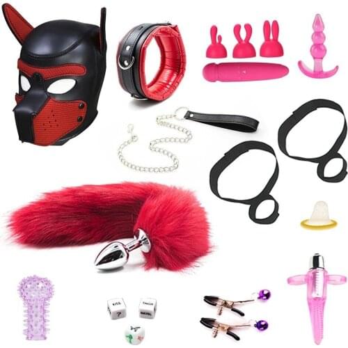 11 Pcs Sex Dog Toy Set For Couple Vibrator Bead Anal Plug Lovers Adult Games Dice Exotic Accessories Role Play BDSM Bondage Set