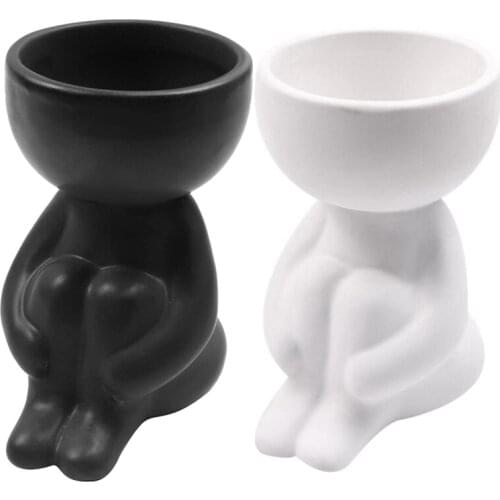 2 Pack Ceramic Succulent Plant Pot Human Shaped Small Flower Pots Mini Plant Planters for Desktop Usage Home Decor