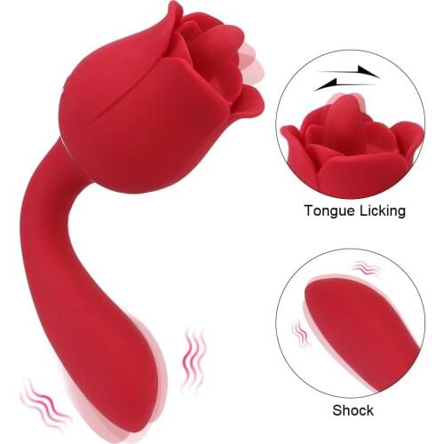 Oral Tongue Licking Vibrator Clitoris Stimulation Dual Head Nipple Vagina Massager Vibrating Dildo 2 in 1 Rose Shape