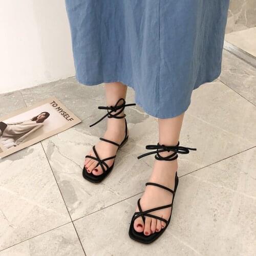 2021 Fashion Simple All-match Womens Sandals Summer Casual Woman Flat Shoes Lacing Flat Sandals Cute Heels Lace-up for women