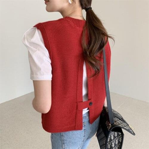 2021 new solid color commuter back split knitted vest
