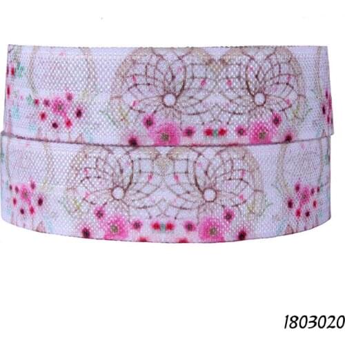 50 yards/lot) Free shipping flower printed fold over elastic for woman hair ties