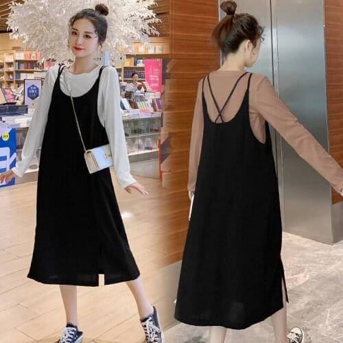 7025# T shirt + Dress Maternity Clothes Loose Stylish Long Sleeves Dress for Pregnant Women Mom Dress