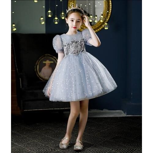 Glitter Sequin Pageant Vintage Dress Kids Party First Communion Dresses For Girls Children Costume Wedding Dress Prom Vestido