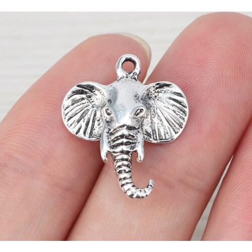 50 x Tibetan Silver Color Elephant Heads Charms Animal Pendants Beads for Necklace Jewelry Making Findings 23x19mm