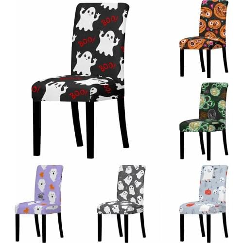 Halloween Skull Stretch Chair Cover Elastic Ghost Pumpkin Seat Chair Covers Slipcovers Banquet Home Dining Room Party Decoration