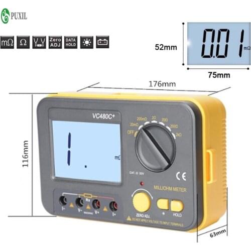 Digital Milliohm Meter High Precision Multimeter Digital Milli-ohm Multimeter Low Resistance Tester VC480C