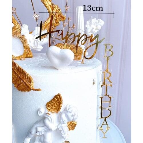 INS Happy Birthday Cake Topper Gold Acrylic Novelty Vertical Wedding Cake Topper For Anniversary Birthday Party Cake Decorations