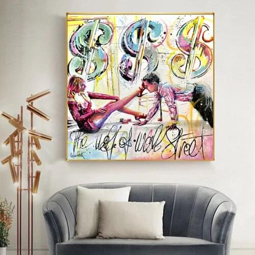 Modern Canvas Artwork Wolf of Wall Street Graffiti Canvas Painting Posters and Prints Wall Art Picture for Living Room Decor