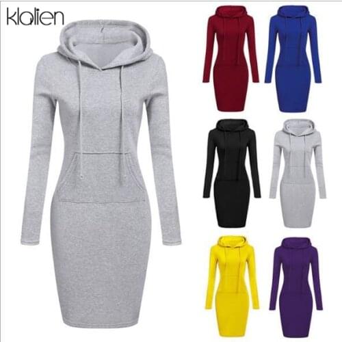 KLALIEN Autumn Fashion Casual High Street Solid Long Hoodie Women Simple Office Lady Slim Wild Pullovers Female Sweatshirt 2020