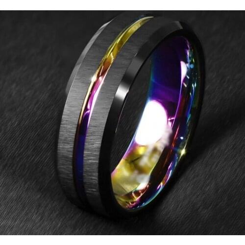 8mm Men Rings Black Brushed Tungsten Carbide Stainless Steel Ring Anniversary Wedding Engagement Bands Birthday Party Gift