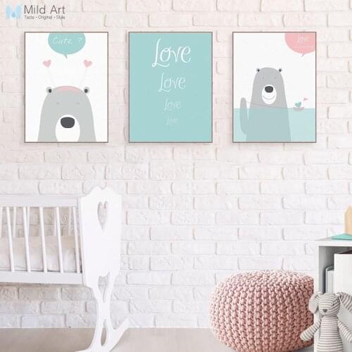 Kawaii White Bear Lovers Romantic Quotes Posters Prints Nordic Style Kids Baby Room Wall Art Picture Home Decor Canvas Paintings