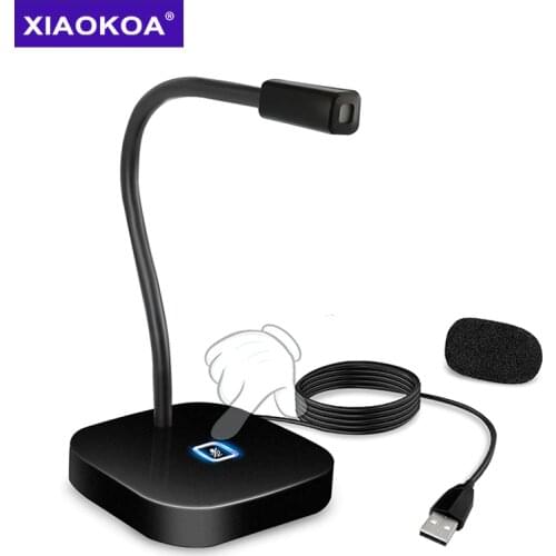 XIAOKOA PC Microphone for Computer,Desk Microphone with LED Touch and USB Microphone for Windows/Mac for Youtube Live Facebook