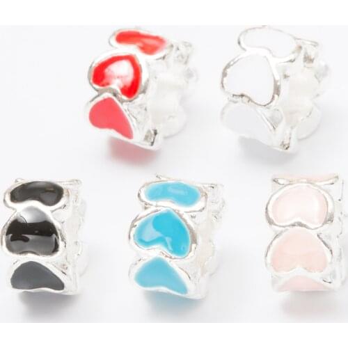 10Pcs/Lot Silver Plated Heart Charms Beads European DIY Beads Fit Pandora Charms Bracelets & Bangle Fashion Jewelry js1012