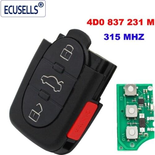 3B+PANIC 315MHZ Remote Key Control Fob 4 Buttons 4D0 837 231 M For A6 TT