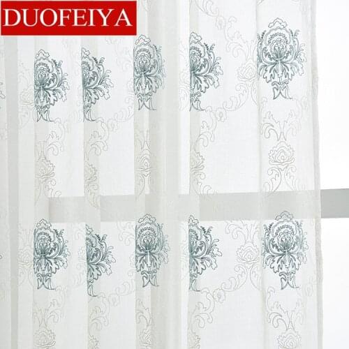 High - End Blue Modern European Curtains for Living Room Bedroom Shading Tulle Curtain Balcony Embroidery Window Screen