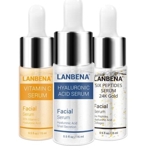 LANBENA Vitamin C Serum+Six Peptides Serum 24K Gold+Hyaluronic Acid Serum Anti-Aging Moisturizing Skin Care Whitening Brighten
