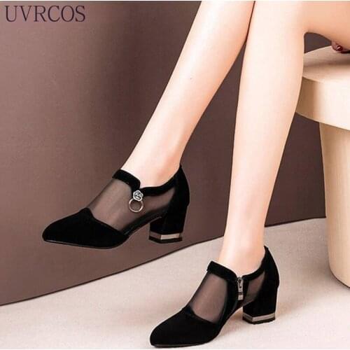 Women Pumps Ladies Crystal Office Lace Zip Mesh High Heels Summer Female Shoes Classics Solid Platform Sandals Party Shoes 2021