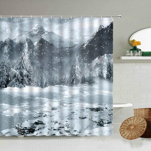 Snow Mountain Forest Scenery Shower Curtain Winter Natural Landscape Photography Bathroom Decor With Hook Waterproof Curtains