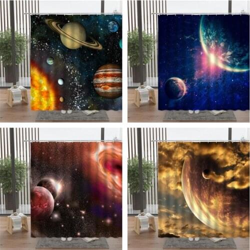 Universe Star Starry Sky Shower Curtain Set Galaxy Landscape Night Bath Screen Bathroom Accessories Waterproof With Hook Decor