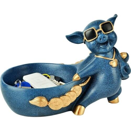 FUN SUNGLASSES PIG DESKTOP RESIN SMALL STORAGE BOX PERSONALITY CUTE PIG ART DECORATIVE SCULPTURE STORAGE
