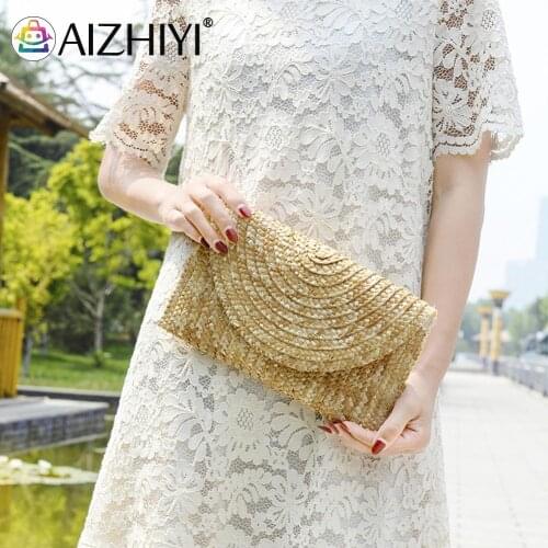 Women Wheat Straw Woven Clutch Female Straw Woven Wallet Casual Purse Bag Ladies Summer Beach Travel Envelope Handbag