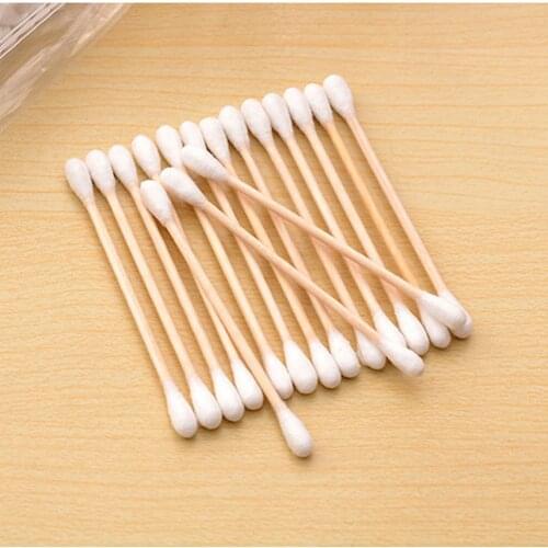 100pcs Double Head Cotton Stick +Treatment Swab Disposable Cotton Cotton Wood Stick Swab Ear Cleaning First Aid Kit