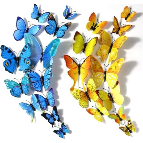 12Pcs/set 3D Butterfly Wall Stickers Home Decor Wall Fridge Sticker PVC Butterflies Art Bedroom Window Wedding Room Decoration
