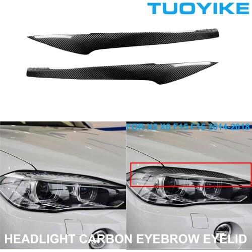 2PCS Car Styling Real Carbon Fiber Front Headlight Eyebrow Eyelids Trim Cover Sticker For BMW X5 X6 F15 F16 2014-2018 Decoration