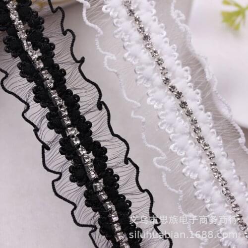 10Yards Lace Accessories DIY Elastic Gauze Ruffle Lace Clothing Garment Stretch Lace 2.5cm High-Quality Beaded Diamond Lace Trim