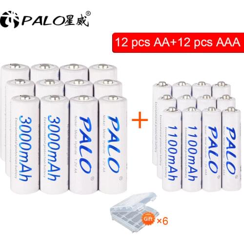 PALO 1.2V AA + AAA NI MH Rechargeable AA Battery AAA NI-MH 1100-3000mAh For Torch Toys Clock MP3 Player Replace Ni-Mh Battery