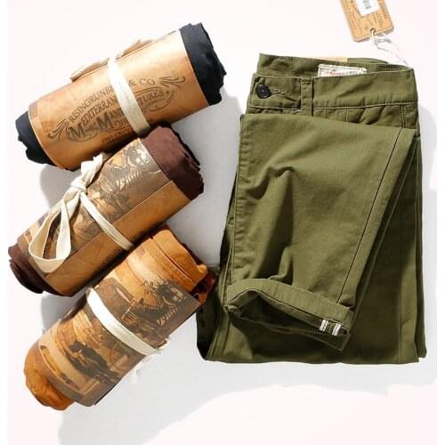 2020 Autumn Winter Loose Tapered Straight Pencil Pants Mens American Style Retro 100% Cotton Washing Old Casual Pants