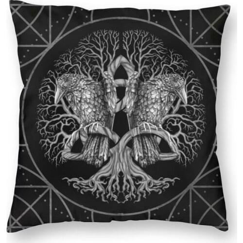Tree Of Life Yggdrasil With Ravens Vikings Cushion Cover Sofa Living Room Viking Square Throw Pillow Case 40x40