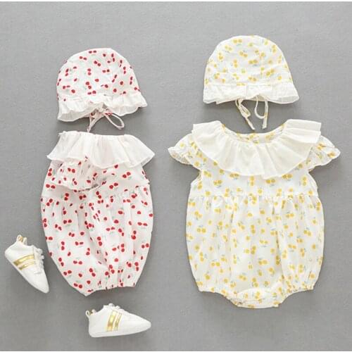 Summer Cute Baby Girl Short Sleeve Rompers Baby Girl Cherry Printing Rompers Baby Kids Girl Newborn Rompers Clothes