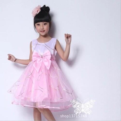 Childrens Bow Gold Princess Dresses Girls' Wedding Dresses Childrens Wear Sleeveless Dresses k1