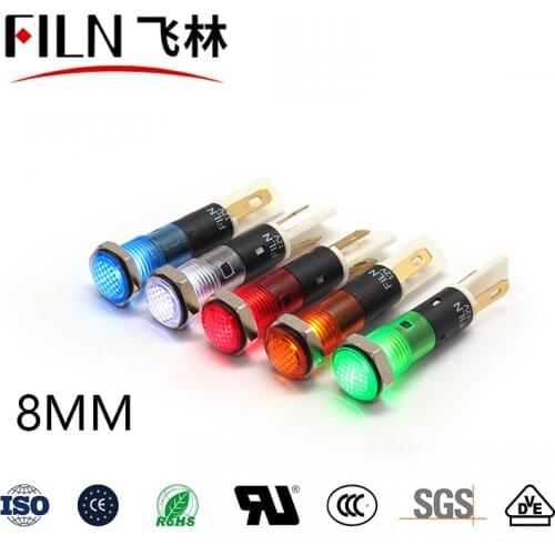 FILN Plastic 8mm 12v 110v 24v led indicator light signal lamp high quality red blue green white yellow indicator lamp
