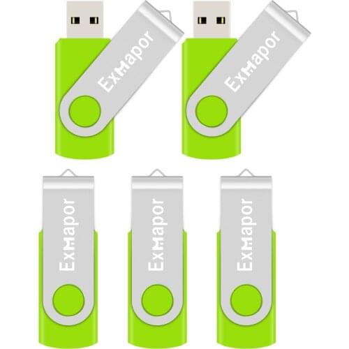 32GB Flash Drive 5 Pack, Exmapor Thumb Drive 16 GB Bulk Memory Stick Pendrive 8 Gig USB Drive 2.0 Metal Jump Drive 4GB Green