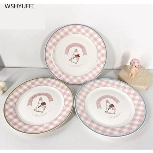 Retro cartoon style rabbit ceramic plate French cute girl heart-shaped breakfast plate exquisite dessert cake kitchen tableware