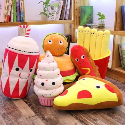 Creative Plush Toys Cartoon Hamburger Ice Cream French Fries Toy Stuffed Food Popcorn Pizza Pillow Cushion Kids Birthday Gifts