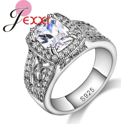 Square Cut White Shiny Crystal Women Rhinestone Finger Rings Jewelry Fashion Silver Wedding Engagement Party Rings