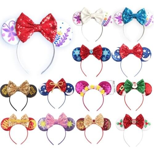 Fashion Mickey Minnie Ears Headband Star Moon Mouse Party Leopard Hairband Kids Sequin Bow Female Hair Accessories