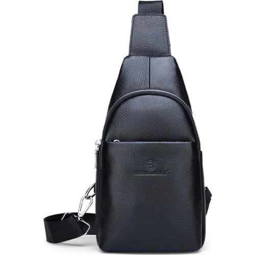 Fashion Simple Mens Small Chest Bag Messenger Bag Mens Korean Fashion Casual Soft Leather Shoulder Bag Outdoor Sports Backpack