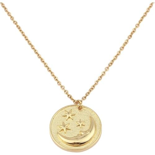 Fashion Stainless Steel Galaxy Round Moon Face Pendants Necklace Gold Color Link Cable Chains For Women Party Club Jewelry 1PC