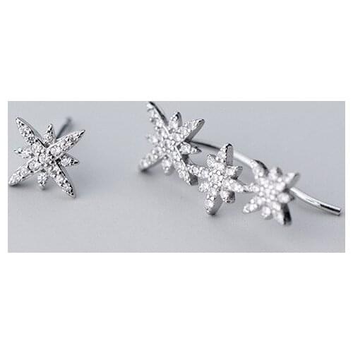 MloveAcc Trendy 925 Sterling Silver Classical Stars Stud Earrings Delicate Cubic Zirconia Geometric Earrings boucle d'oreille fe