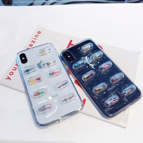 Fashion 3D Pill Capsule Transparent Phone Case for iphone 12 mini 11Pro Max 7 8Plus Cartoon Character Cover for iphone XR XS Max