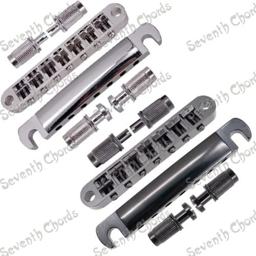 A Set 7 String Tune-O-Matic Bridge And Tailpiece For GB LP Electric Guitar / Chrome and Black for choose